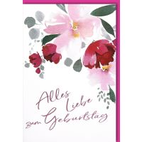 Geburtstag Bunte Blüten rot und pink Alles Liebe...