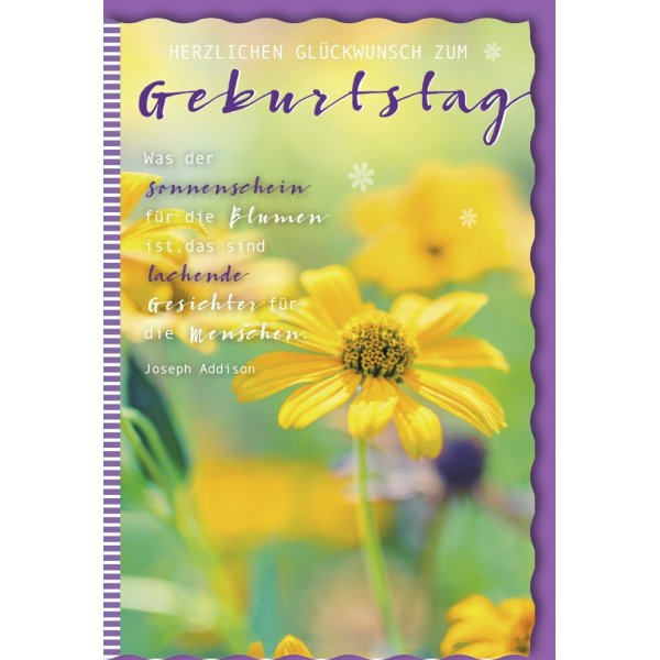 Geburtstag   Glückwunschkarte mit Umschlag Blume Sonnenschein Spruch
