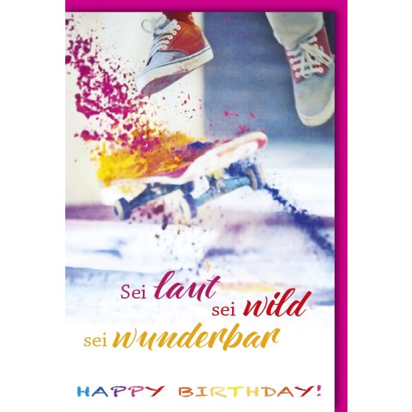 A Geburtstag Glückwunschkarte mit Umschlag Skateboard Laut Wild Wunderbar Happy Birthday