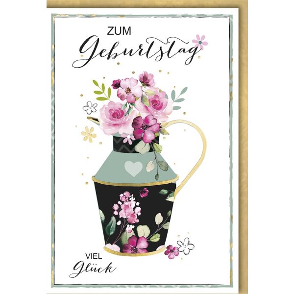 Geburtstag Glückwunschkarte mit Umschlag Blumen Vase Viel Glück