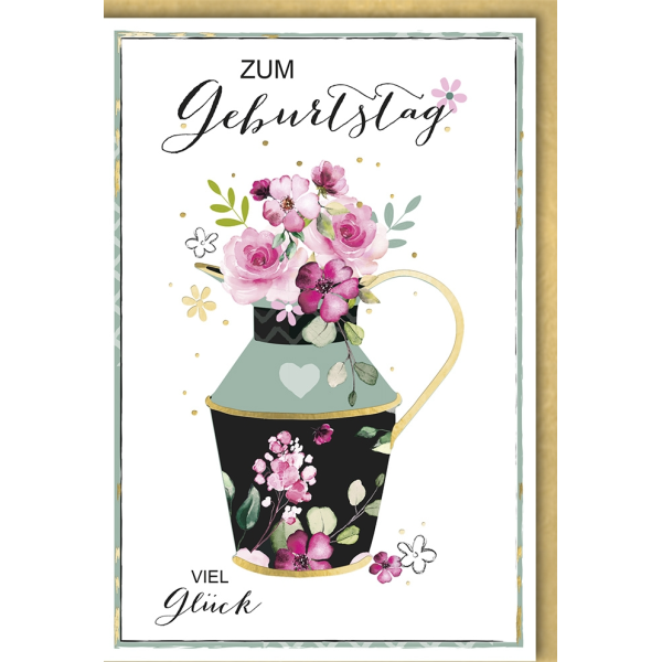 Geburtstag Glückwunschkarte mit Umschlag Blumen Vase Viel Glück
