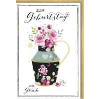 Geburtstag Glückwunschkarte mit Umschlag Blumen Vase...