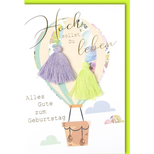 Geburtstag   Glückwunschkarte mit Umschlag Heißluftballon Hoch sollst Du leben Alles Gute
