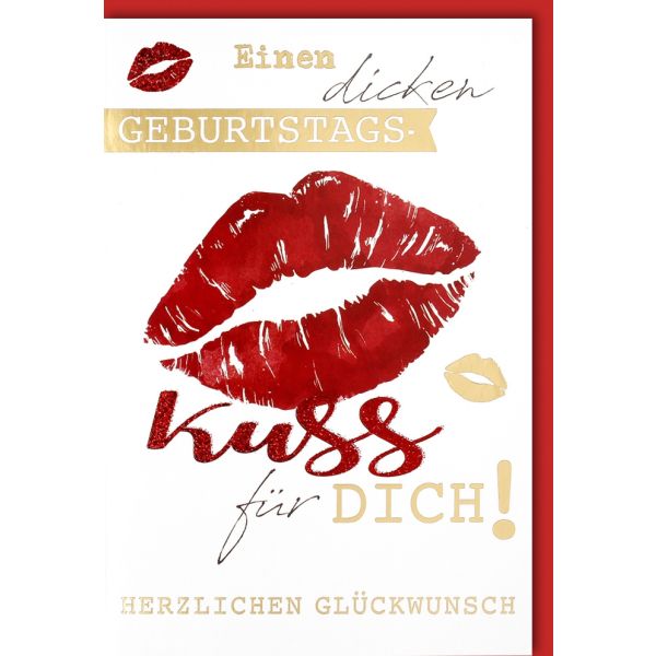 Geburtstag Glückwunschkarte mit Umschlag Kussmund Kuss für Dich Herzlichen Glückwunsch