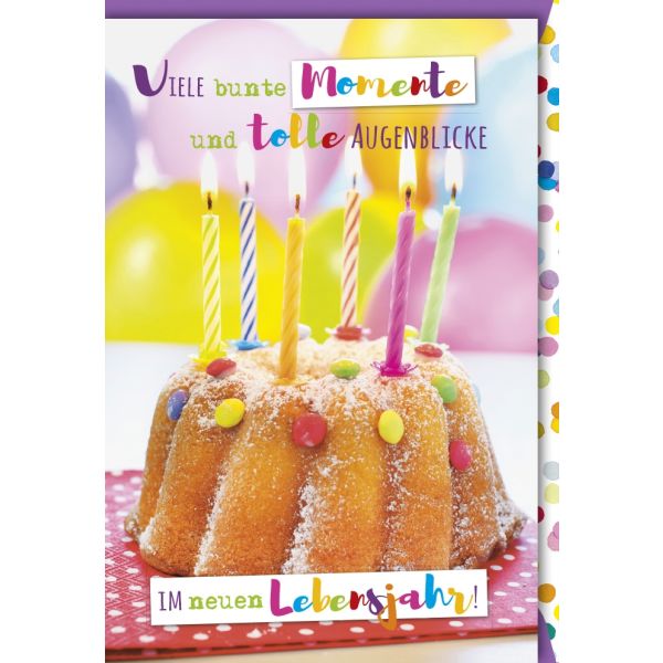 Geburtstag Kuchen Smarties Kerzen Tolle Augenblicke Glückwunschkarte mit Umschlag