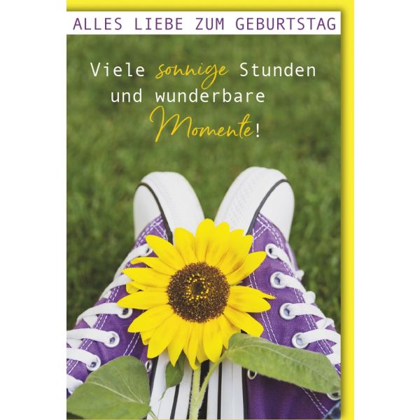 Geburtstag Glückwunschkarte mit Umschlag Turnschuhe Sonnige Stunden Wunderbare Momente Alles Liebe