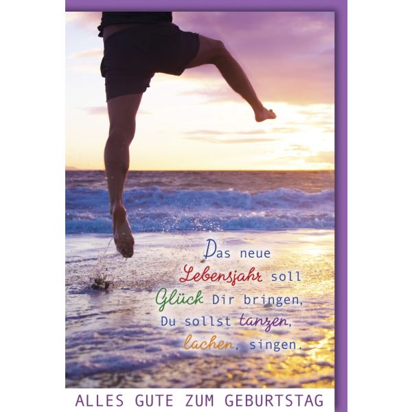 Geburtstag Glückwunschkarte mit Umschlag Strand Glück Tanzen Lachen Alles Gute