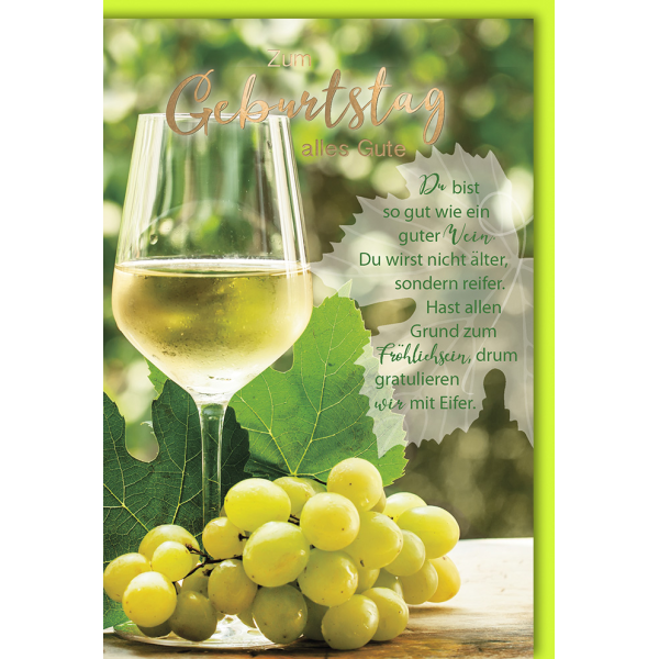 Geburtstag Glückwunschkarte mit Umschlag Weißwein mit Trauben