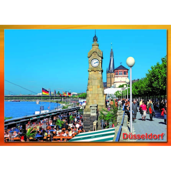 Postkarte Ansichtskarte Düsseldorf Weltpostkarte im Format 10,5 x 15cm Rheinuferpromenade