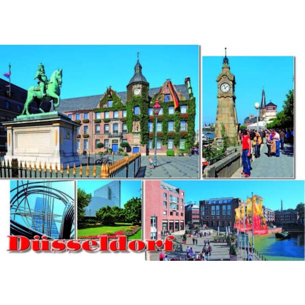 Postkarte Ansichtskarte Düsseldorf Weltpostkarte im Format 10,5 x 15cm Burgplatz
