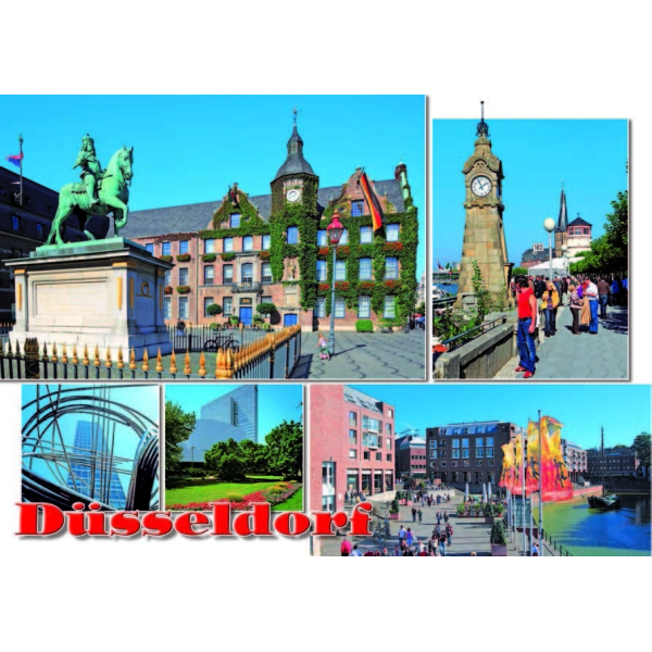 Postkarte Ansichtskarte Düsseldorf Weltpostkarte im Format 10,5 x 15cm Burgplatz