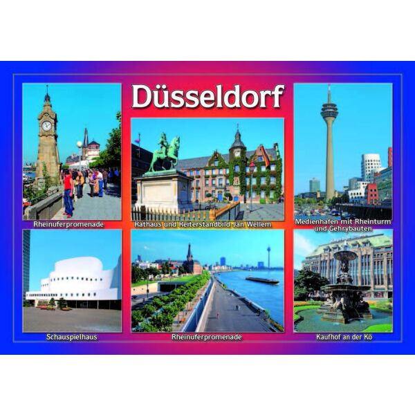 Postkarte Ansichtskarte Düsseldorf Weltpostkarte 6 Fotos Querformat