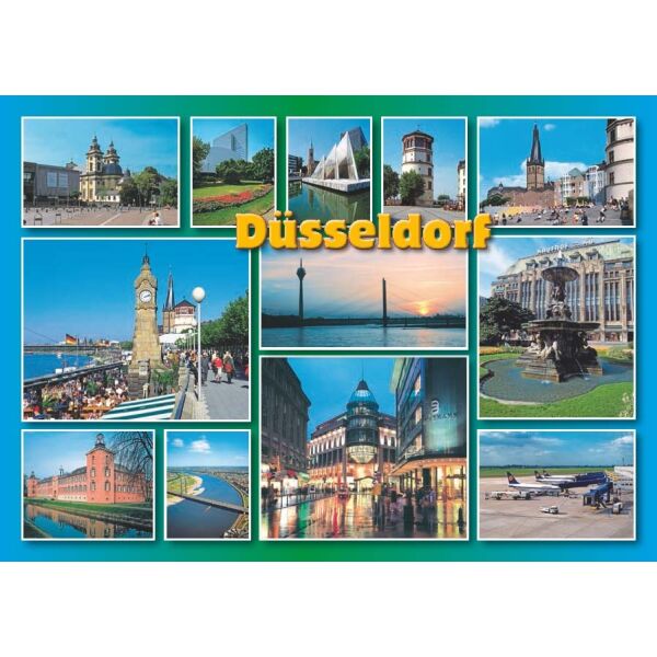 Postkarte Ansichtskarte Düsseldorf Weltpostkarte 12 Fotos Querformat