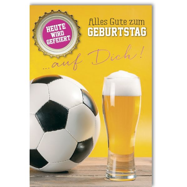 A Geburtstag Glückwunschkarte mit Umschlag Fußball und Bier