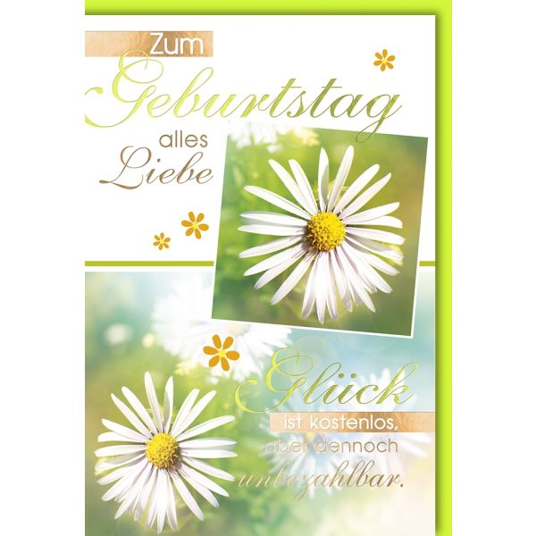 Geburtstag Margeriten Liebe Glück Glückwunschkarte mit Umschlag