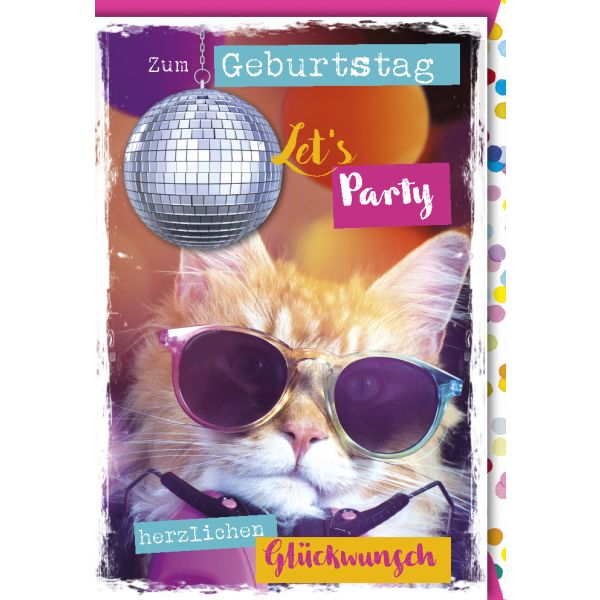 Geburtstag Glückwunschkarte mit Umschlag - Party Katze