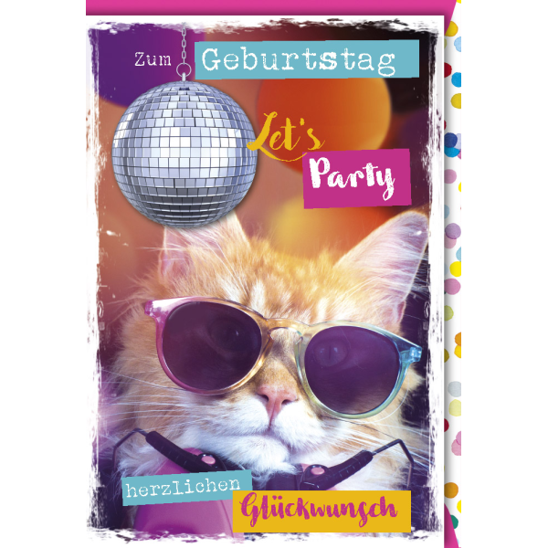 Geburtstag Glückwunschkarte mit Umschlag - Party Katze