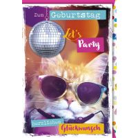 Geburtstag Glückwunschkarte mit Umschlag - Party Katze