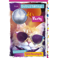 Geburtstag Glückwunschkarte mit Umschlag - Party Katze