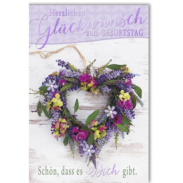Geburtstag Blumenherz Schön, dass es Dich gibt Glückwunschkarte mit Umschlag