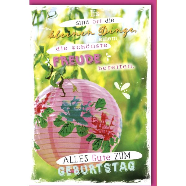 Geburtstag Glückwunschkarte mit Umschlag rosa Lampion