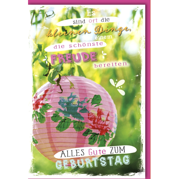 Geburtstag Glückwunschkarte mit Umschlag rosa Lampion