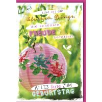 Geburtstag Glückwunschkarte mit Umschlag rosa Lampion