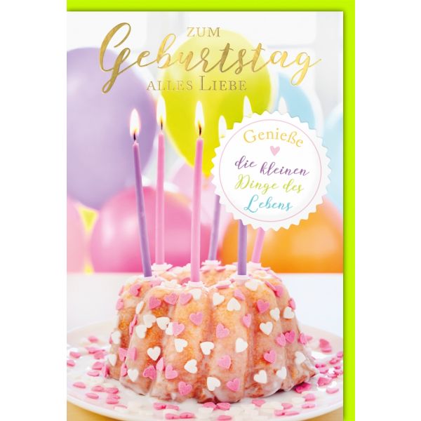 Geburtstag Glückwunschkarte mit Umschlag Kuchen Kerzen Kleine Dinge des Lebens Alles Liebe