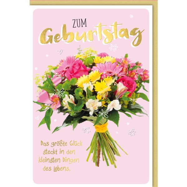 A Geburtstag Glückwunschkarte mit Umschlag Blumenstrauß Größtes Glück Kleine Dinge