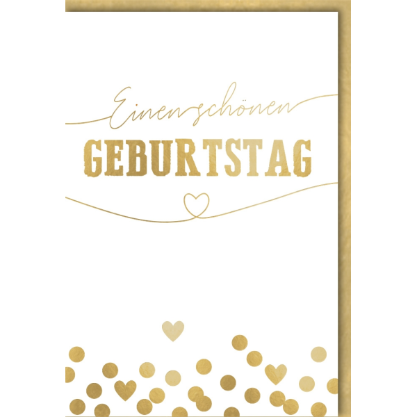 Geburtstag Herz Punkte Gold Glückwunschkarte mit Umschlag
