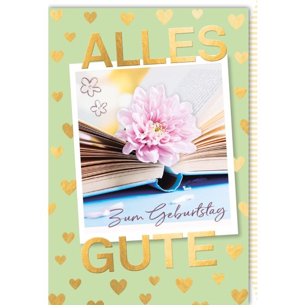 Geburtstag Glückwunschkarte mit Umschlag Buch Blume Alles Gute