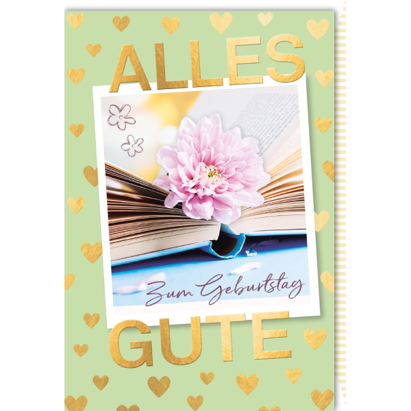 Geburtstag Glückwunschkarte mit Umschlag Buch Blume Alles Gute