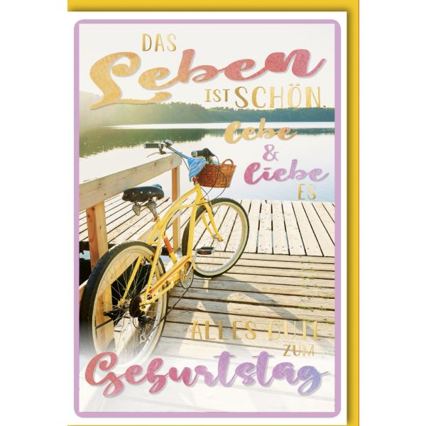 Geburtstag Glückwunschkarte mit Umschlag - Lebe & Liebe - Fahrrad am Steg