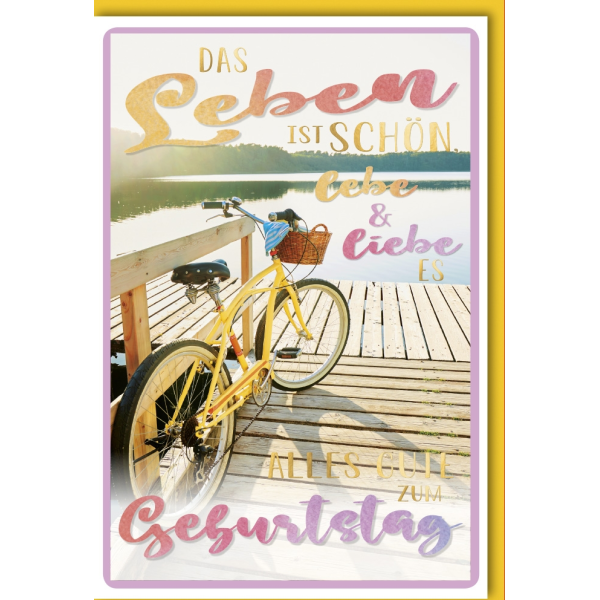 Geburtstag Glückwunschkarte mit Umschlag - Lebe & Liebe - Fahrrad am Steg