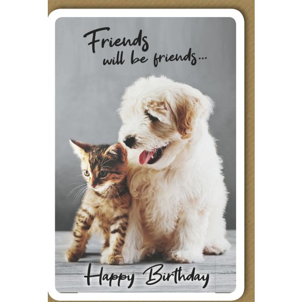 Geburtstag Glückwunschkarte mit Umschlag - Friends Hund und Katze