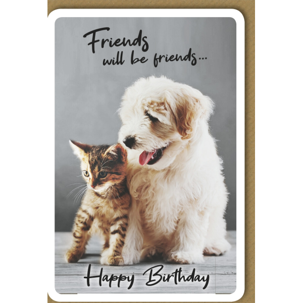 Geburtstag Glückwunschkarte mit Umschlag - Friends Hund und Katze