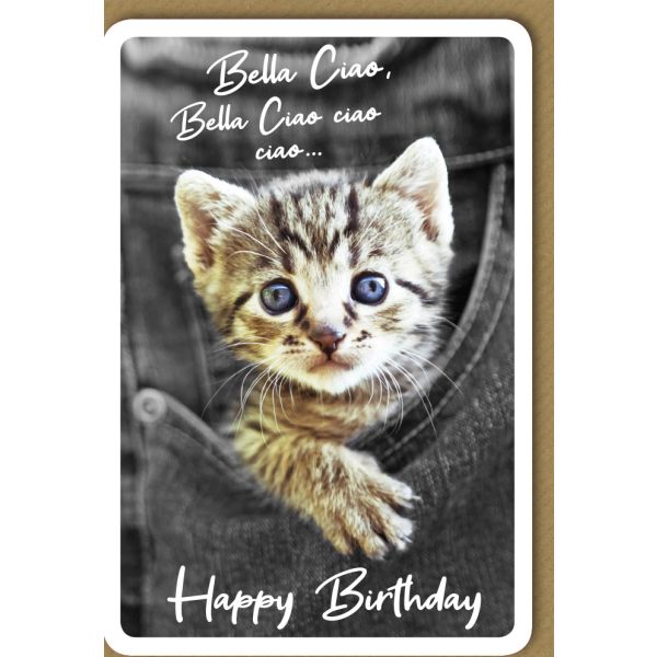 Geburtstag Glückwunschkarte mit Umschlag Katze Bella Ciao Happy Birthday