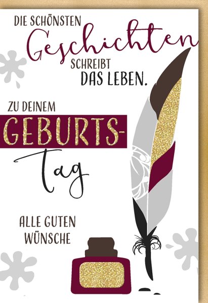 Geburtstag - Glückwunschkarte im Format 11,5 x 17 cm mit Umschlag - Feder und Tintenfaß - Verlag Dominique