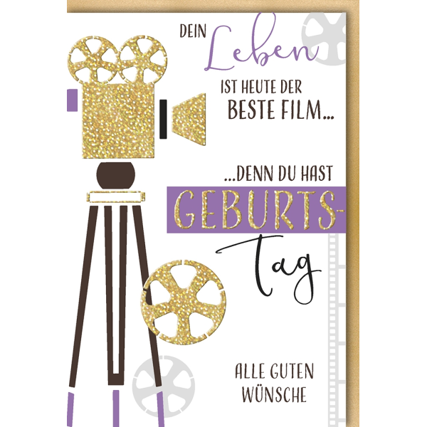 Geburtstag  Glückwunschkarte mit Umschlag Kamera Leben Film Alle Guten Wünsche