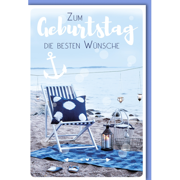 Geburtstag Glückwunschkarte mit Umschlag Liegestuhl am Strand
