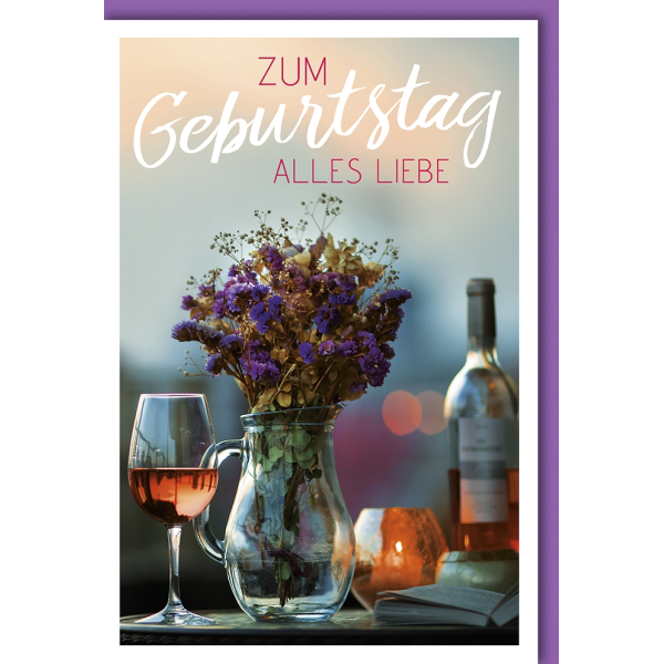 Geburtstag Glückwunschkarte mit Umschlag Wein im Abendlicht