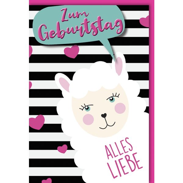 Geburtstag Glückwunschkarte mit Umschlag Schaf mit Herzchen