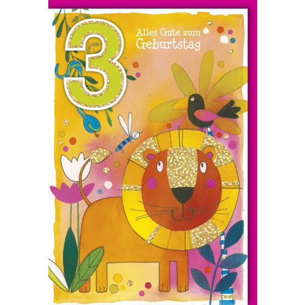3. Geburtstag Glückwunschkarte mit Briefumschlag Löwe Kindergeburtstag