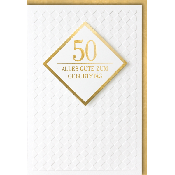 50. Geburtstag Glückwunschkarte mit Umschlag 50 Goldrand Alles Gute