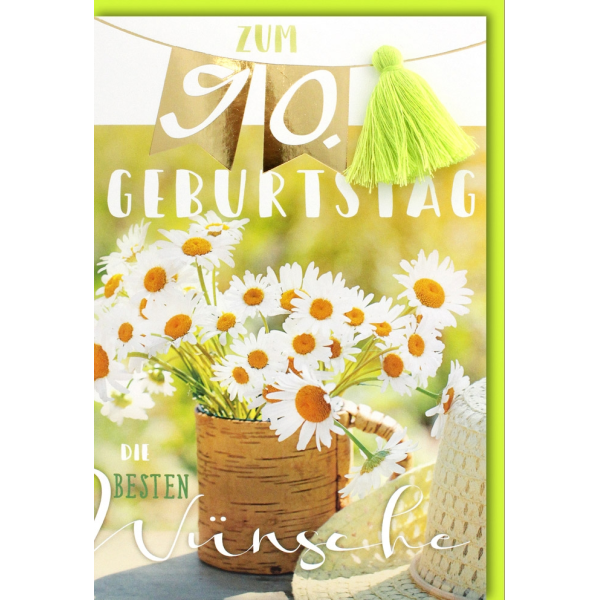 90. Geburtstag Glückwunschkarte mit Umschlag 90 Margeriten Beste Wünsche