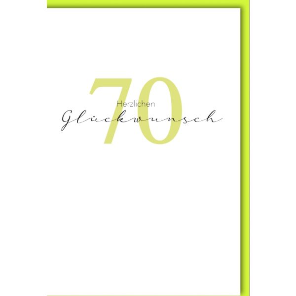 70. Geburtstag Glückwunschkarte mit Umschlag 70 Grün Herzlichen Glückwunsch