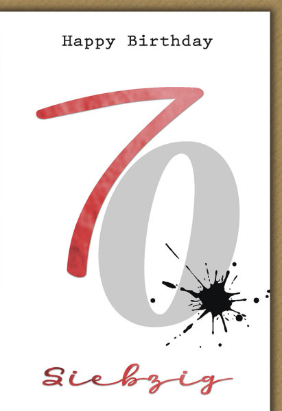 70. Geburtstag - Glückwunschkarte im Format 11,5 x 17 cm - Tintenfleck