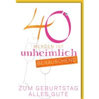 A 40. Geburtstag Glückwunschkarte mit Umschlag 40...