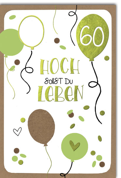 60. Geburtstag - Glückwunschkarte im Format 11,5 x 17 cm - grüne Luftballons