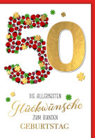 50. Geburtstag - Karte mit Umschlag - Marienkäfer